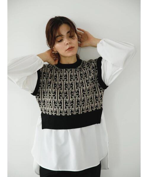 koe（コエ）の「ジャガードニットベストドッキングブラウス＊（ニット/セーター・レディース・ブラウン/ブラック・FREE）」の6枚目の写真