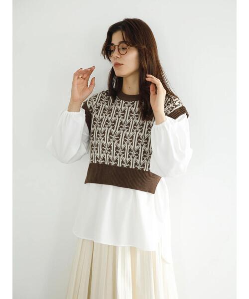 koe（コエ）の「ジャガードニットベストドッキングブラウス＊（ニット/セーター・レディース・ブラウン/ブラック・FREE）」の7枚目の写真