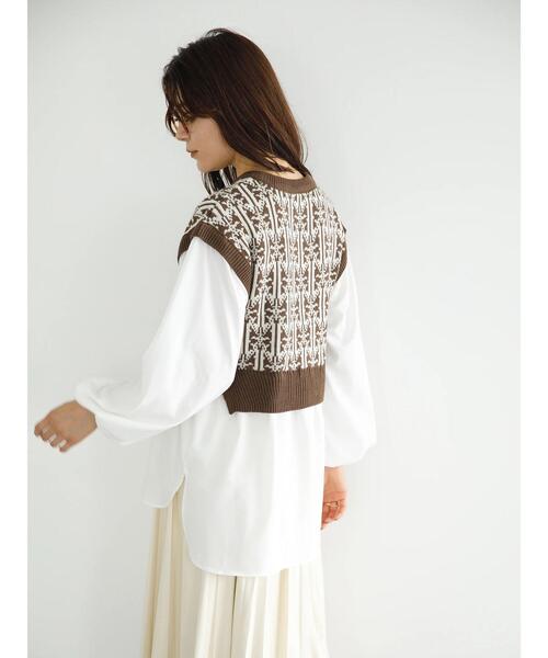 koe（コエ）の「ジャガードニットベストドッキングブラウス＊（ニット/セーター・レディース・ブラウン/ブラック・FREE）」の8枚目の写真