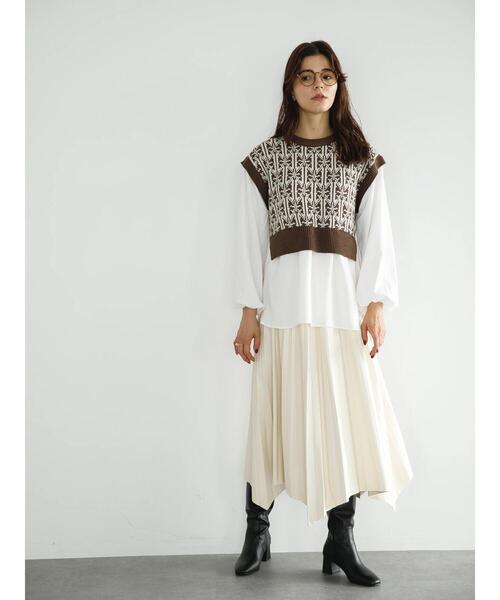 koe（コエ）の「ジャガードニットベストドッキングブラウス＊（ニット/セーター・レディース・ブラウン/ブラック・FREE）」の11枚目の写真