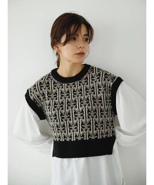 koe（コエ）の「ジャガードニットベストドッキングブラウス＊（ニット/セーター・レディース・ブラウン/ブラック・FREE）」の13枚目の写真