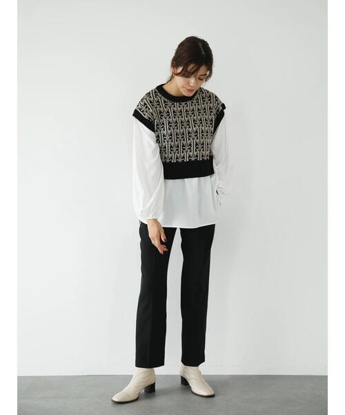 koe（コエ）の「ジャガードニットベストドッキングブラウス＊（ニット/セーター・レディース・ブラウン/ブラック・FREE）」の15枚目の写真