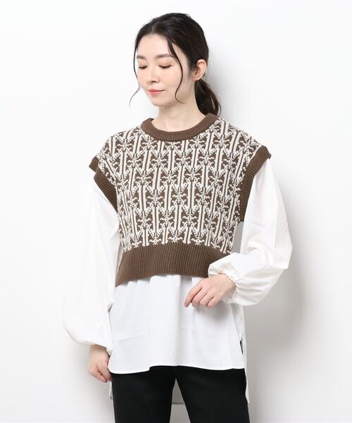 koe（コエ）の「ジャガードニットベストドッキングブラウス＊（ニット/セーター・レディース・ブラウン/ブラック・FREE）」の3枚目の写真