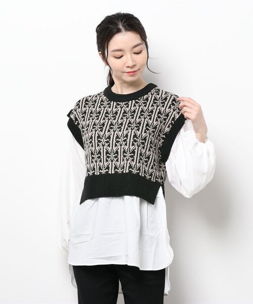 koe（コエ）の「ジャガードニットベストドッキングブラウス＊（ニット/セーター・レディース・ブラウン/ブラック・FREE）」の4枚目の写真