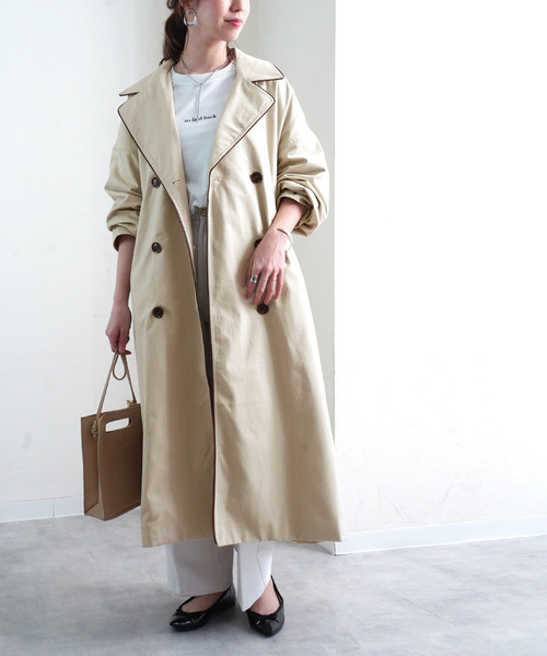 Fizz（フィズ）の「【Fizz/フィズ】　配色パイピングツイルロングトレンチコート（トレンチコート・レディース・ベージュ/オフホワイト/イエロー/ライトベージュ・FREE）」の3枚目の写真