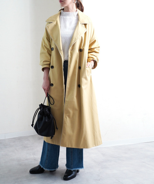 Fizz（フィズ）の「【Fizz/フィズ】　配色パイピングツイルロングトレンチコート（トレンチコート・レディース・ベージュ/オフホワイト/イエロー/ライトベージュ・FREE）」の4枚目の写真