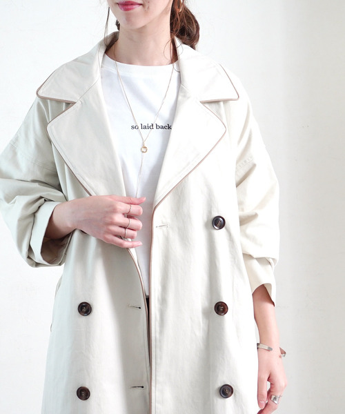 Fizz（フィズ）の「【Fizz/フィズ】　配色パイピングツイルロングトレンチコート（トレンチコート・レディース・ベージュ/オフホワイト/イエロー/ライトベージュ・FREE）」の17枚目の写真