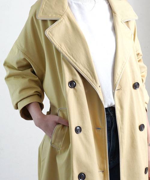 Fizz（フィズ）の「【Fizz/フィズ】　配色パイピングツイルロングトレンチコート（トレンチコート・レディース・ベージュ/オフホワイト/イエロー/ライトベージュ・FREE）」の12枚目の写真