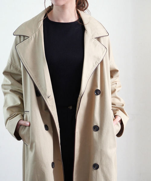 Fizz（フィズ）の「【Fizz/フィズ】　配色パイピングツイルロングトレンチコート（トレンチコート・レディース・ベージュ/オフホワイト/イエロー/ライトベージュ・FREE）」の16枚目の写真