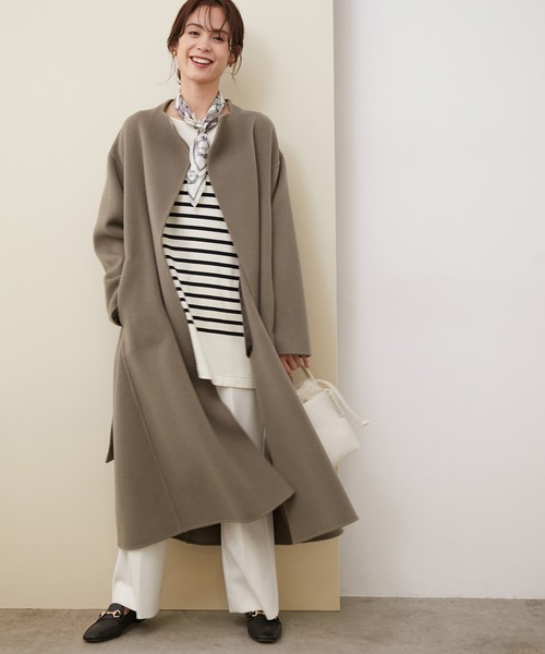 ROPE'（ロペ）の「【WEB限定】ダブルフェイスリバーパネルセミフレアラップコート（その他アウター・レディース・ライトグレー/ブラック/ブラウン/オフホワイト・38/36）」の4枚目の写真