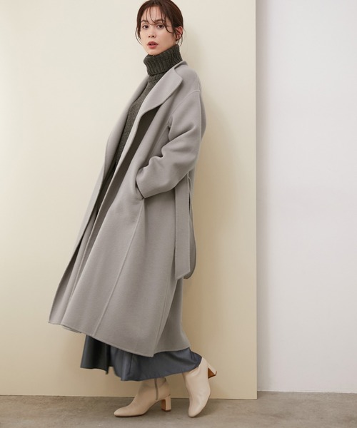 ROPE'（ロペ）の「【WEB限定】ダブルフェイスリバーパネルセミフレアラップコート（その他アウター・レディース・ライトグレー/ブラック/ブラウン/オフホワイト・38/36）」の3枚目の写真