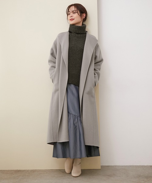 ROPE'（ロペ）の「【WEB限定】ダブルフェイスリバーパネルセミフレアラップコート（その他アウター・レディース・ライトグレー/ブラック/ブラウン/オフホワイト・38/36）」の8枚目の写真