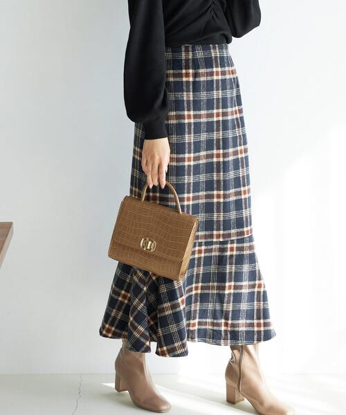INGNI（イング）の「起毛チェックマーメイド／スカート（スカート・レディース・ブラック系/ベージュ系4/ネイビー系2・FREE）」の3枚目の写真
