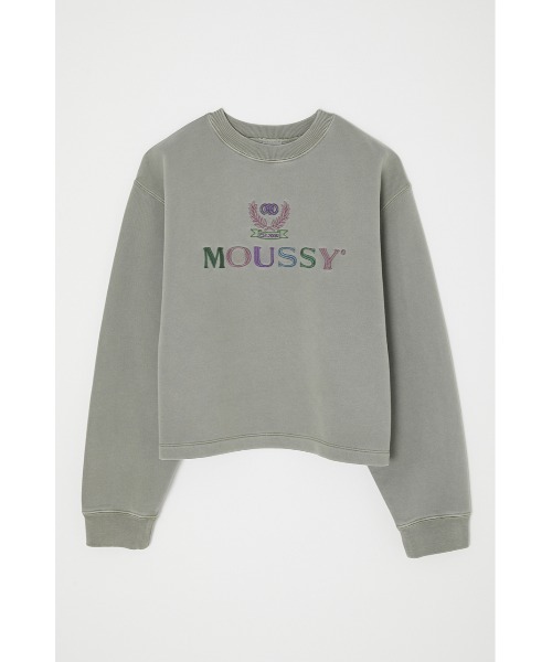 MOUSSY（マウジー）の「MOUSSY EMBLEM OVERDYE プルオーバー（スウェット・レディース・ホワイト/ライトカーキ/ライトイエロー/ライトブラック・FREE）」の3枚目の写真