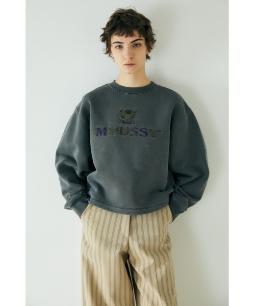 MOUSSY（マウジー）の「MOUSSY EMBLEM OVERDYE プルオーバー（スウェット・レディース・ホワイト/ライトカーキ/ライトイエロー/ライトブラック・FREE）」の2枚目の写真