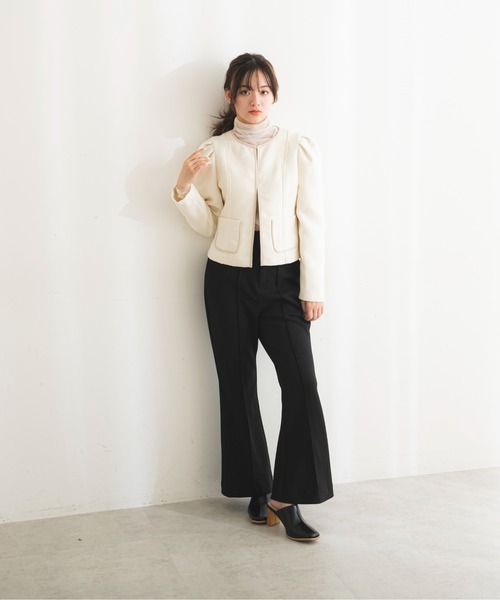 FREE'S MART(フリーズマート)の「◆ショルダーボリュームノーカラージャケット(ノーカラージャケット・レディース・ホワイト/グリーン・FREE)」の4枚目の写真