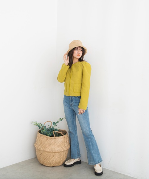 FREE'S MART(フリーズマート)の「◆ショルダーボリュームノーカラージャケット(ノーカラージャケット・レディース・ホワイト/グリーン・FREE)」の7枚目の写真