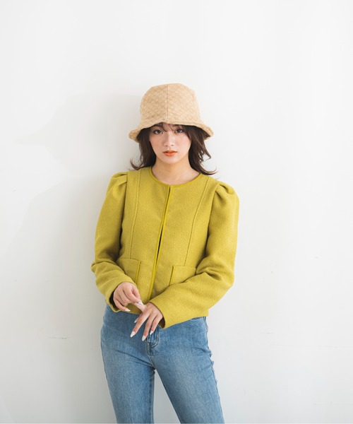 FREE'S MART(フリーズマート)の「◆ショルダーボリュームノーカラージャケット(ノーカラージャケット・レディース・ホワイト/グリーン・FREE)」の6枚目の写真