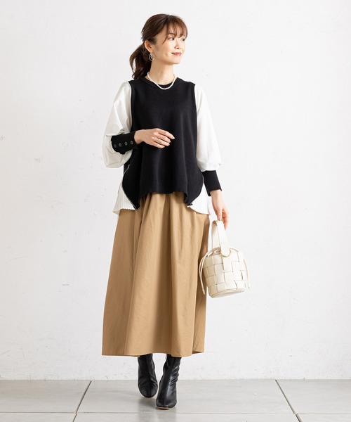 prose verse（プロズヴェール）の「メモリータフタギャザーフレアスカート（スカート・レディース・ブラック/ベージュ/グリーン・ﾌﾘ-）」の6枚目の写真