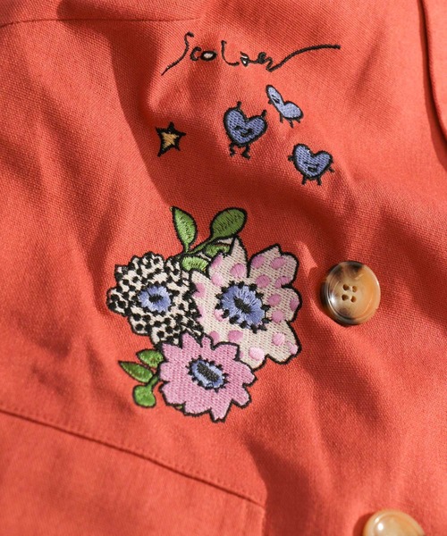 ScoLar(スカラー)の「121647:不思議な世界の生き物刺繍レーヨン麻ジャケット(テーラードジャケット・レディース・オレンジ/グリーン/ベージュ・M)」の12枚目の写真