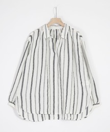[ARTE POVERA] 21sp03 リネンストライプ プルオーバーギャザリングシャツ