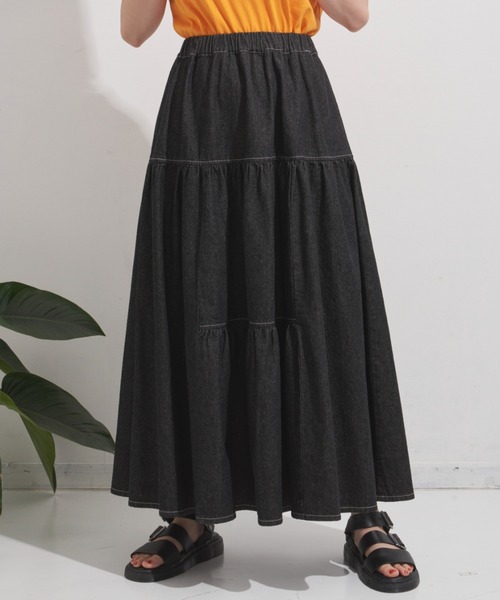 MERLOT（メルロー）の「デニムティアードスカート（デニムスカート・レディース・ブラック/ブルー・FREE）」の2枚目の写真