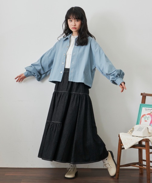 MERLOT（メルロー）の「デニムティアードスカート（デニムスカート・レディース・ブラック/ブルー・FREE）」の7枚目の写真