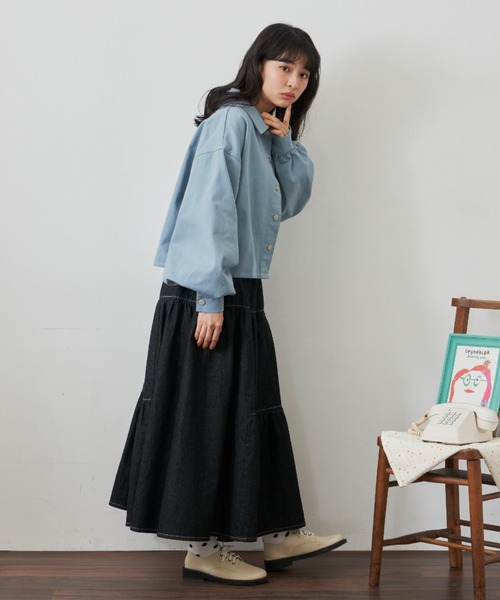 MERLOT（メルロー）の「デニムティアードスカート（デニムスカート・レディース・ブラック/ブルー・FREE）」の10枚目の写真