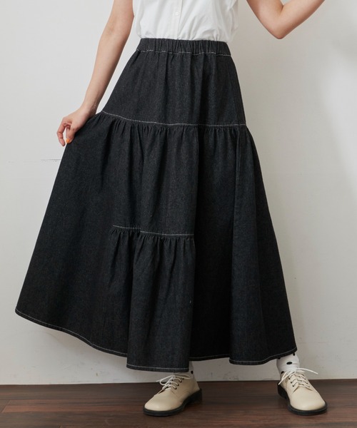 MERLOT（メルロー）の「デニムティアードスカート（デニムスカート・レディース・ブラック/ブルー・FREE）」の9枚目の写真