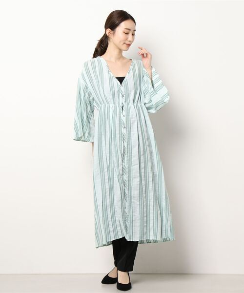 Q（キュー）の「へリンボンストライプガウンワンピース（シャツワンピース・レディース・ブラック系その他/グリーン系その他・MEDIUM）」の4枚目の写真