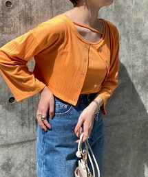 natural couture | WEB限定/旬のカラーリングが魅力 細リブショート丈カーディガン+デザインタンクセット(カーディガン/ボレロ)