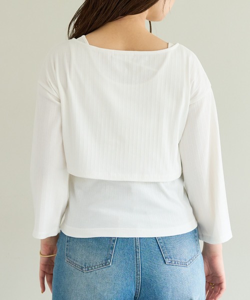 natural couture（ナチュラルクチュール）の「WEB限定/旬のカラーリングが魅力 細リブショート丈カーディガン+デザインタンクセット（カーディガン/ボレロ・レディース・オフホワイト/グレー/ピンク/オレンジ・FREE）」の9枚目の写真