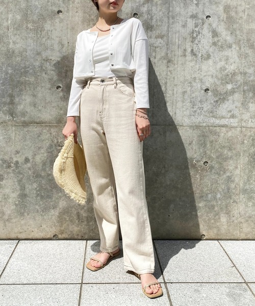 natural couture（ナチュラルクチュール）の「WEB限定/旬のカラーリングが魅力 細リブショート丈カーディガン+デザインタンクセット（カーディガン/ボレロ・レディース・オフホワイト/グレー/ピンク/オレンジ・FREE）」の5枚目の写真