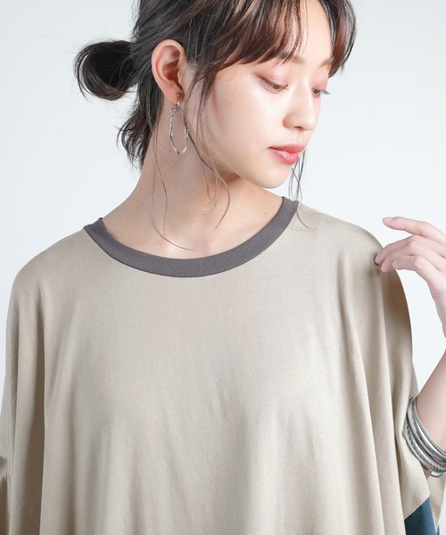 osharewalker（オシャレウォーカー）の「【廃盤】『異素材ドッキング変形デザインカットソー』（Tシャツ/カットソー・レディース・グレイッシュベージュ/ブラック・FREE）」の9枚目の写真