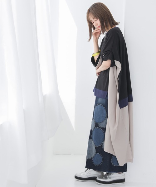 osharewalker（オシャレウォーカー）の「【廃盤】『異素材ドッキング変形デザインカットソー』（Tシャツ/カットソー・レディース・グレイッシュベージュ/ブラック・FREE）」の13枚目の写真