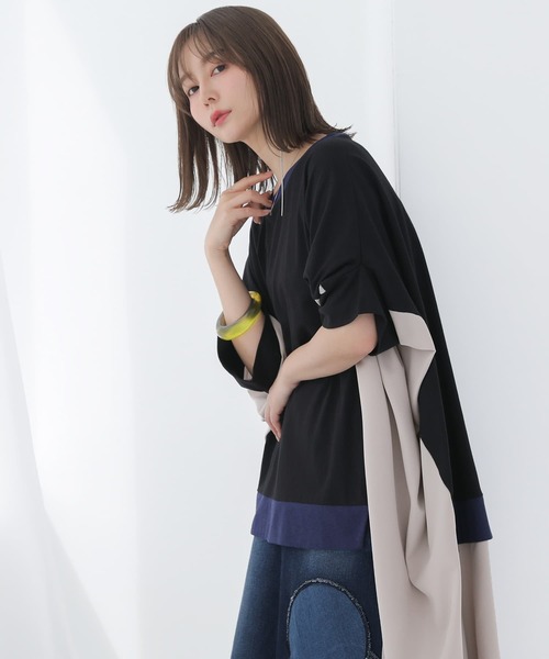 osharewalker（オシャレウォーカー）の「【廃盤】『異素材ドッキング変形デザインカットソー』（Tシャツ/カットソー・レディース・グレイッシュベージュ/ブラック・FREE）」の15枚目の写真