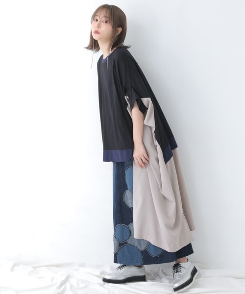 osharewalker（オシャレウォーカー）の「【廃盤】『異素材ドッキング変形デザインカットソー』（Tシャツ/カットソー・レディース・グレイッシュベージュ/ブラック・FREE）」の14枚目の写真