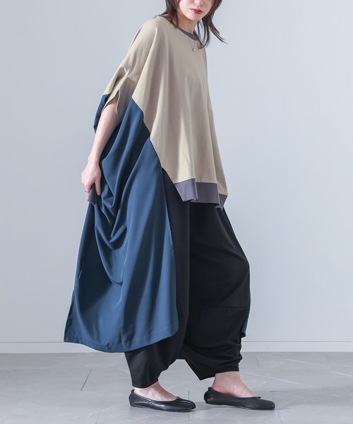 osharewalker(オシャレウォーカー)の「『異素材ドッキング変形デザインカットソー』(Tシャツ/カットソー・レディース・グレイッシュベージュ/ブラック・FREE)」の7枚目の写真