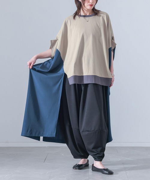 osharewalker(オシャレウォーカー)の「『異素材ドッキング変形デザインカットソー』(Tシャツ/カットソー・レディース・グレイッシュベージュ/ブラック・FREE)」の8枚目の写真