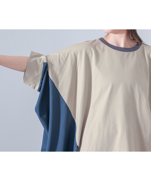 osharewalker(オシャレウォーカー)の「『異素材ドッキング変形デザインカットソー』(Tシャツ/カットソー・レディース・グレイッシュベージュ/ブラック・FREE)」の14枚目の写真