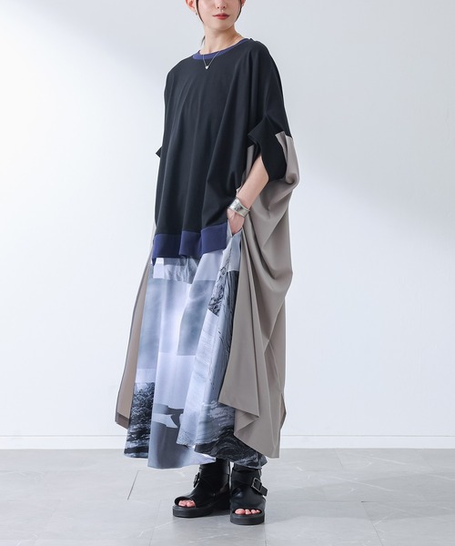 osharewalker(オシャレウォーカー)の「『異素材ドッキング変形デザインカットソー』(Tシャツ/カットソー・レディース・グレイッシュベージュ/ブラック・FREE)」の5枚目の写真