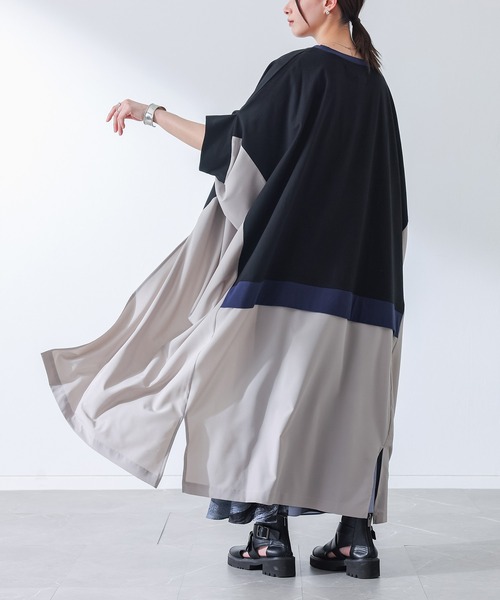 osharewalker(オシャレウォーカー)の「『異素材ドッキング変形デザインカットソー』(Tシャツ/カットソー・レディース・グレイッシュベージュ/ブラック・FREE)」の6枚目の写真