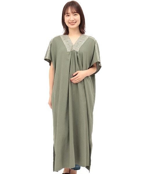 チチカカ（チチカカ）の「キカクロス刺繍ワンピース（ワンピース・レディース・ベージュ/カーキ/モカ・FREE）」の8枚目の写真