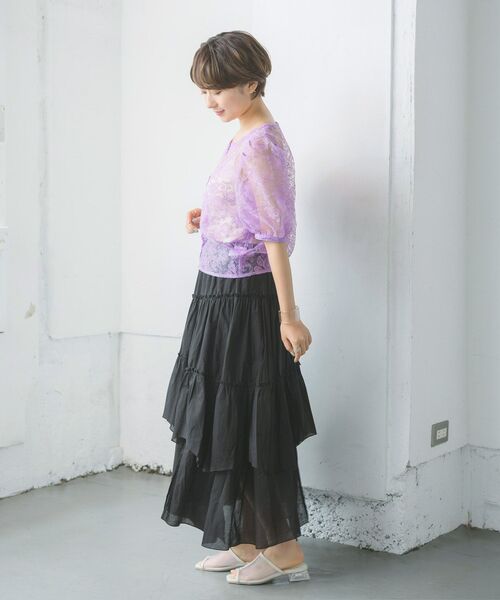 RETRO GIRL(レトロガール)の「ティアードフレアスカート(スカート・レディース・ライトグレー/ブラック/オフホワイト・FREE)」の8枚目の写真