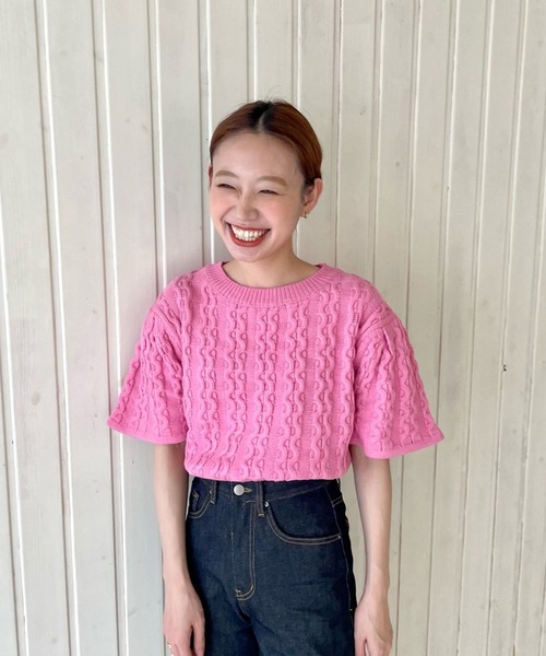 GIMME GIMME（ギミーギミー）の「ケーブル サマーニット gimw22s019（ニット/セーター・レディース・ベージュ/ピンク・FREE）」の2枚目の写真
