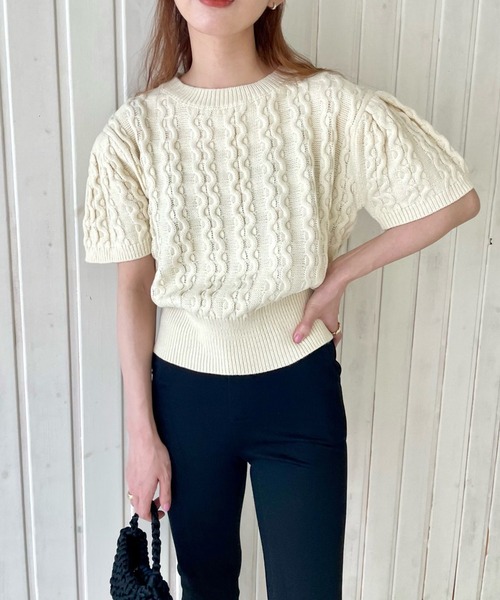 GIMME GIMME（ギミーギミー）の「ケーブル サマーニット gimw22s019（ニット/セーター・レディース・ベージュ/ピンク・FREE）」の3枚目の写真