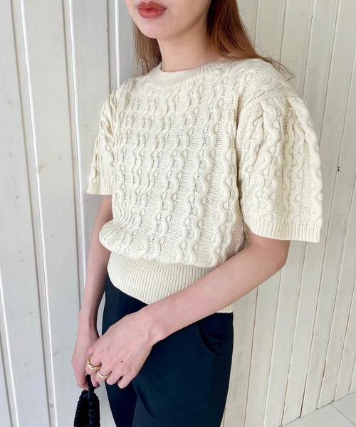 GIMME GIMME（ギミーギミー）の「ケーブル サマーニット gimw22s019（ニット/セーター・レディース・ベージュ/ピンク・FREE）」の4枚目の写真