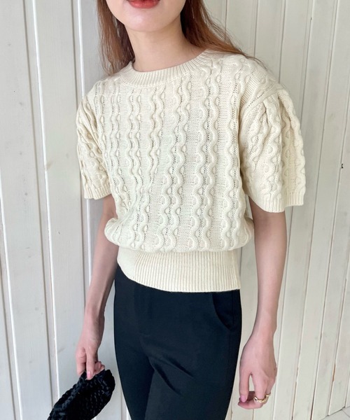GIMME GIMME（ギミーギミー）の「ケーブル サマーニット gimw22s019（ニット/セーター・レディース・ベージュ/ピンク・FREE）」の5枚目の写真