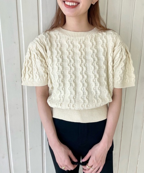 GIMME GIMME（ギミーギミー）の「ケーブル サマーニット gimw22s019（ニット/セーター・レディース・ベージュ/ピンク・FREE）」の6枚目の写真