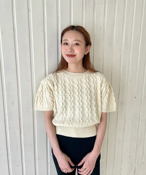 GIMME GIMME（ギミーギミー）の「ケーブル サマーニット gimw22s019（ニット/セーター・レディース・ベージュ/ピンク・FREE）」の7枚目の写真
